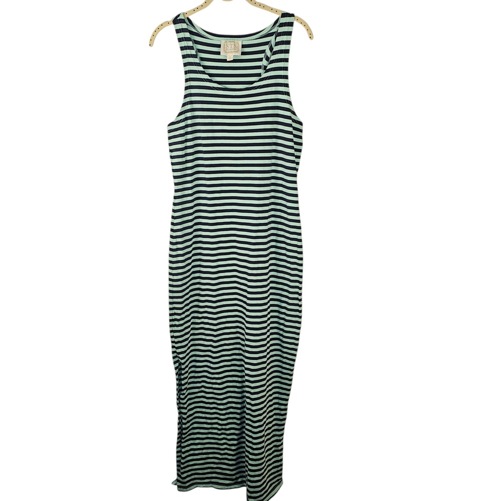 STS Sail To Sable‎ Womens Navy Green Striped Maxi Tank Dress Medium